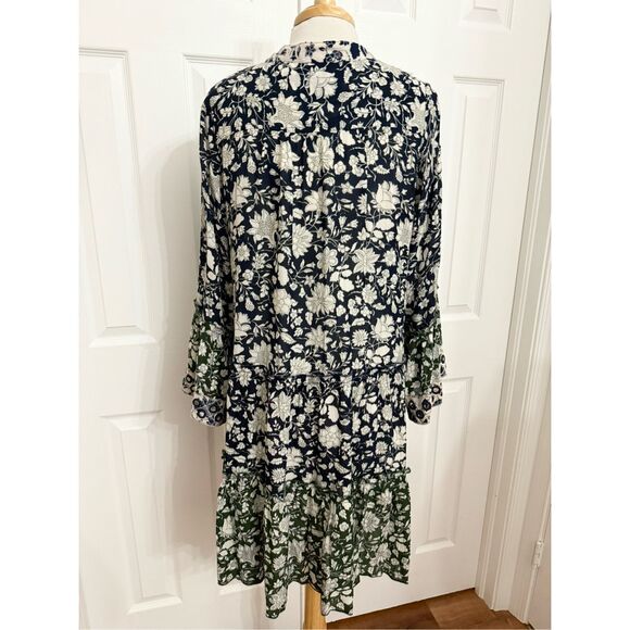 Miss June Oceane Floral Navy & Green Floral Bell Sleeve Bohemian Dress M L OS - Picture 5 of 7
